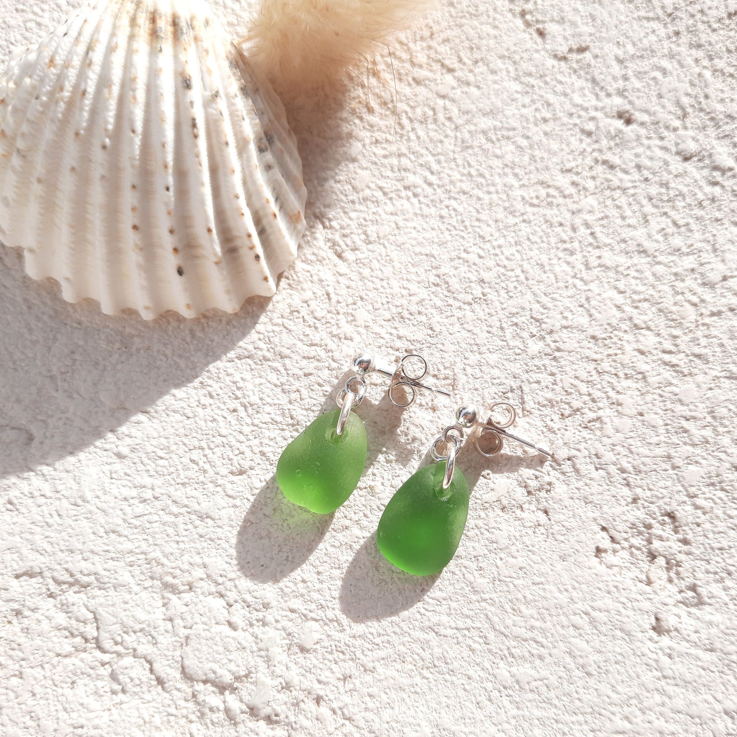 Minimalist Green Sea Glass Earrings