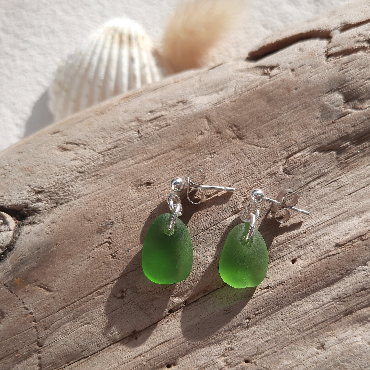 Minimalist Green Sea Glass Earrings
