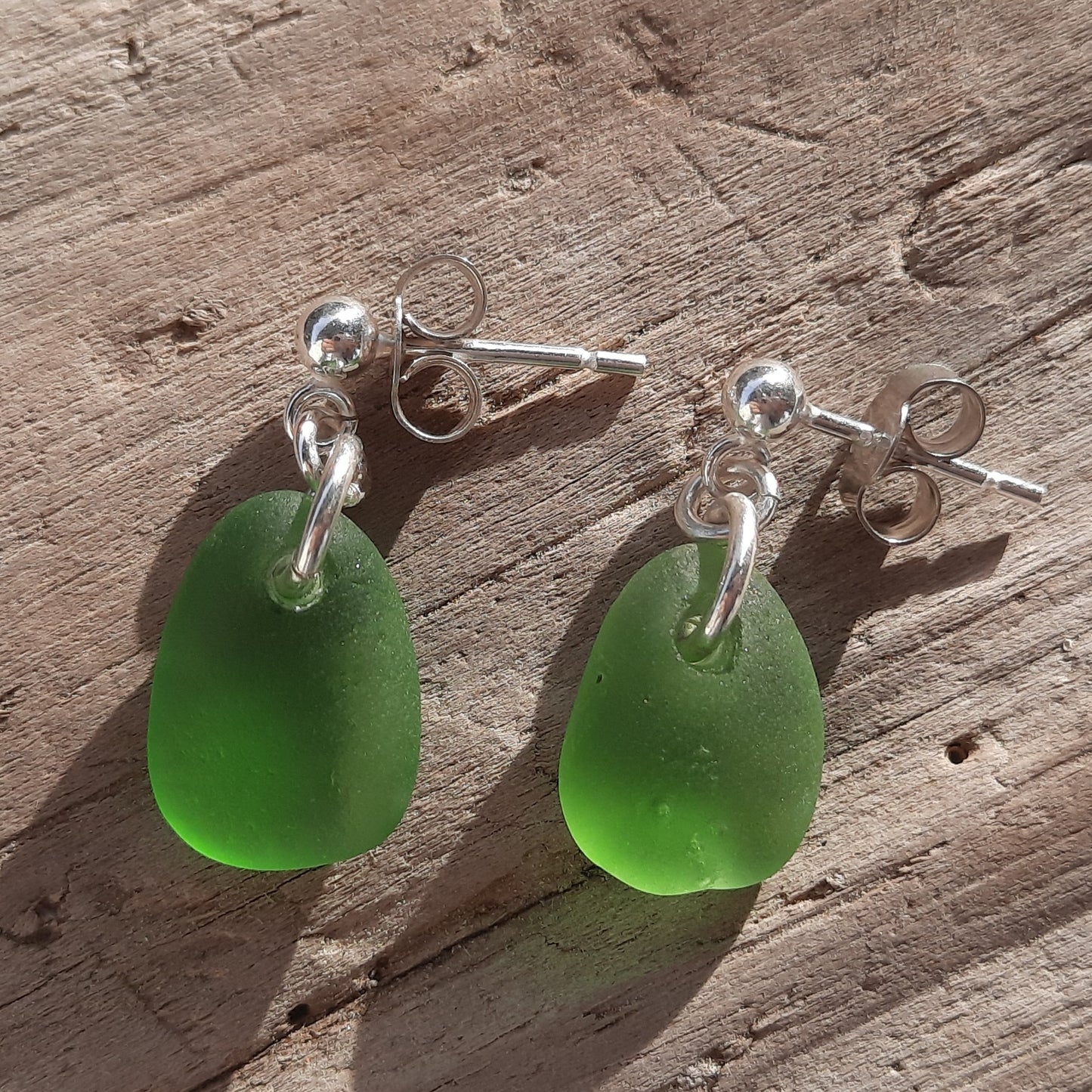 Minimalist Green Sea Glass Earrings