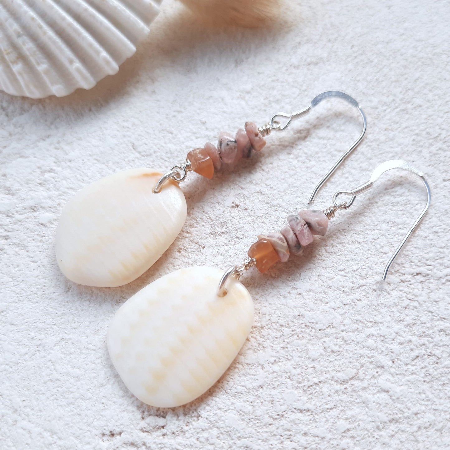 Sea Shell & Rhodonite Statement Earrings
