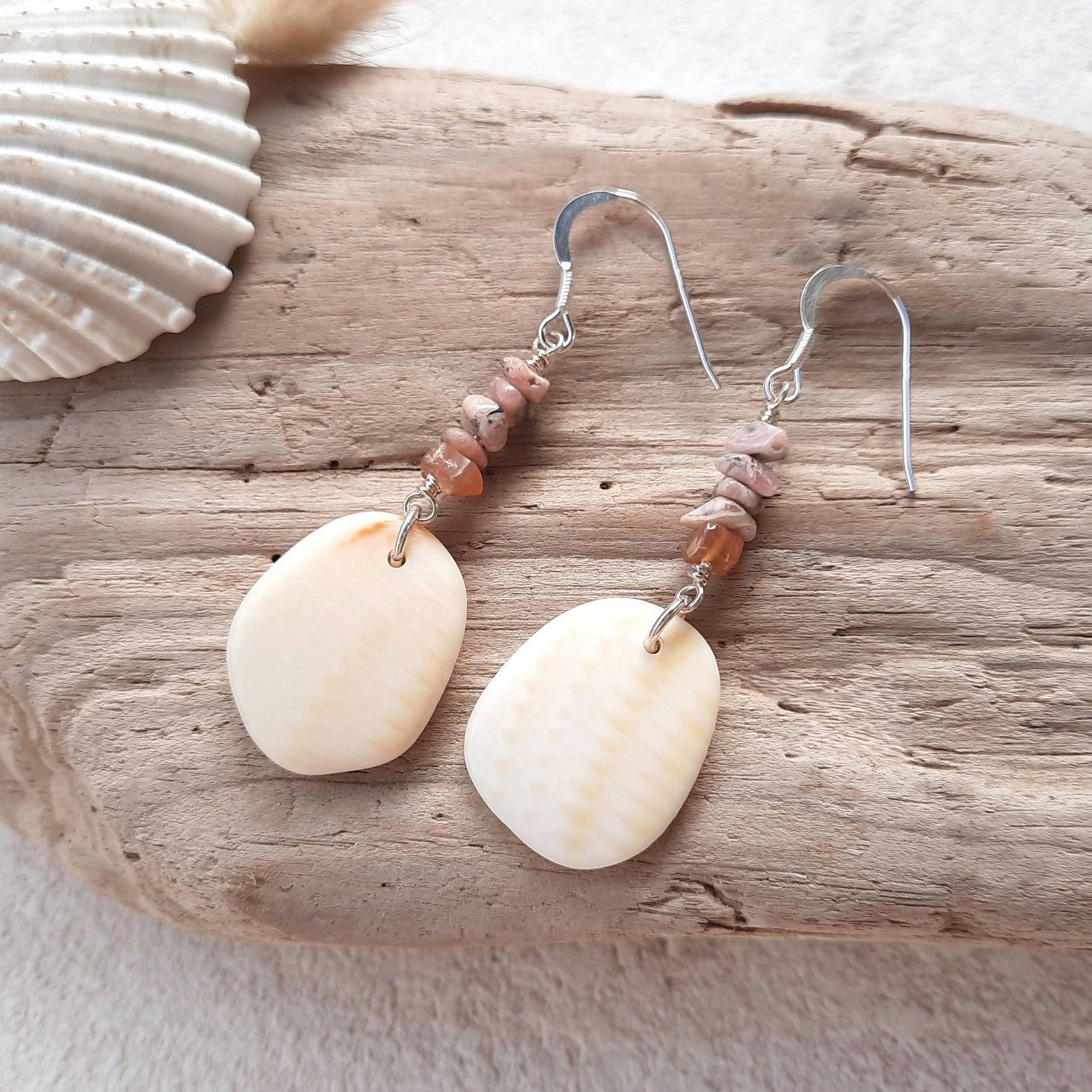 Sea Shell & Rhodonite Statement Earrings