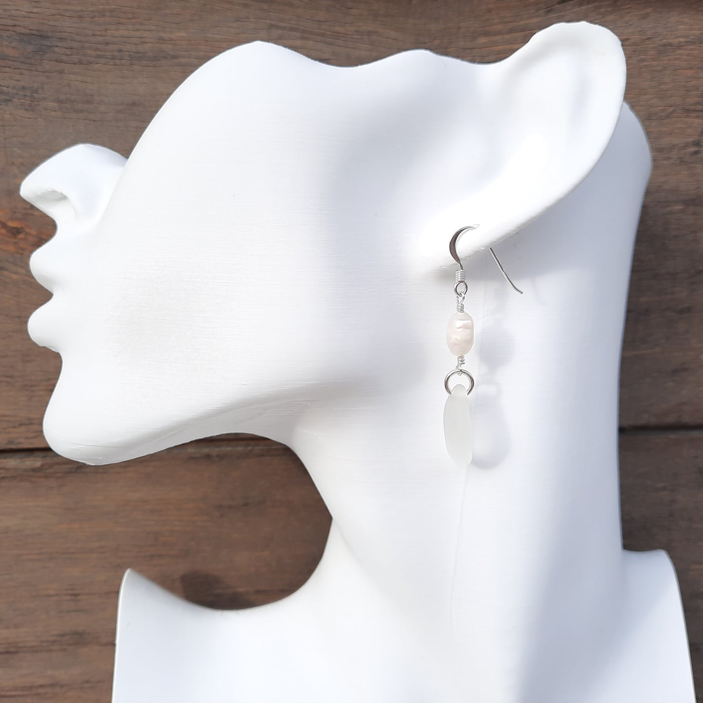 Elegant White Sea Glass & Freshwater Pearl Earrings