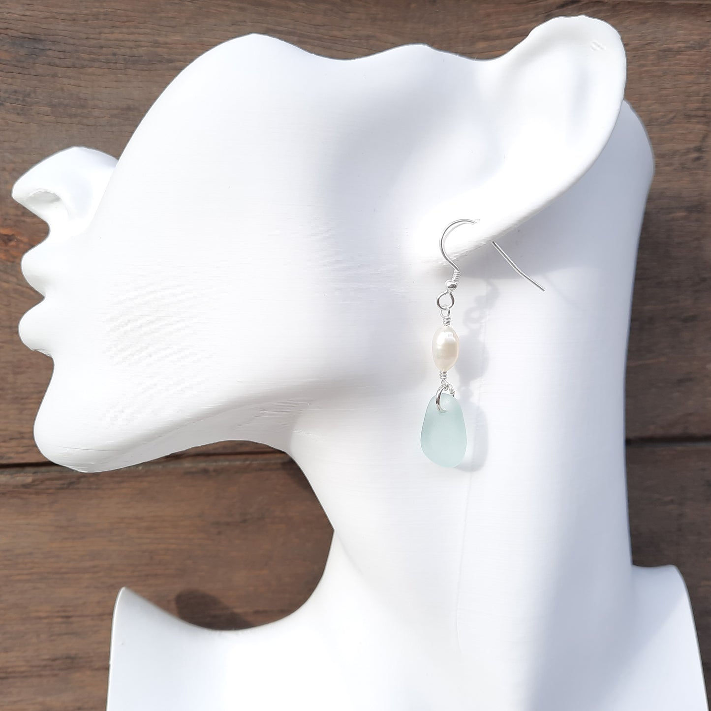 Elegant Seafoam Blue Sea Glass & Freshwater Pearl Earrings