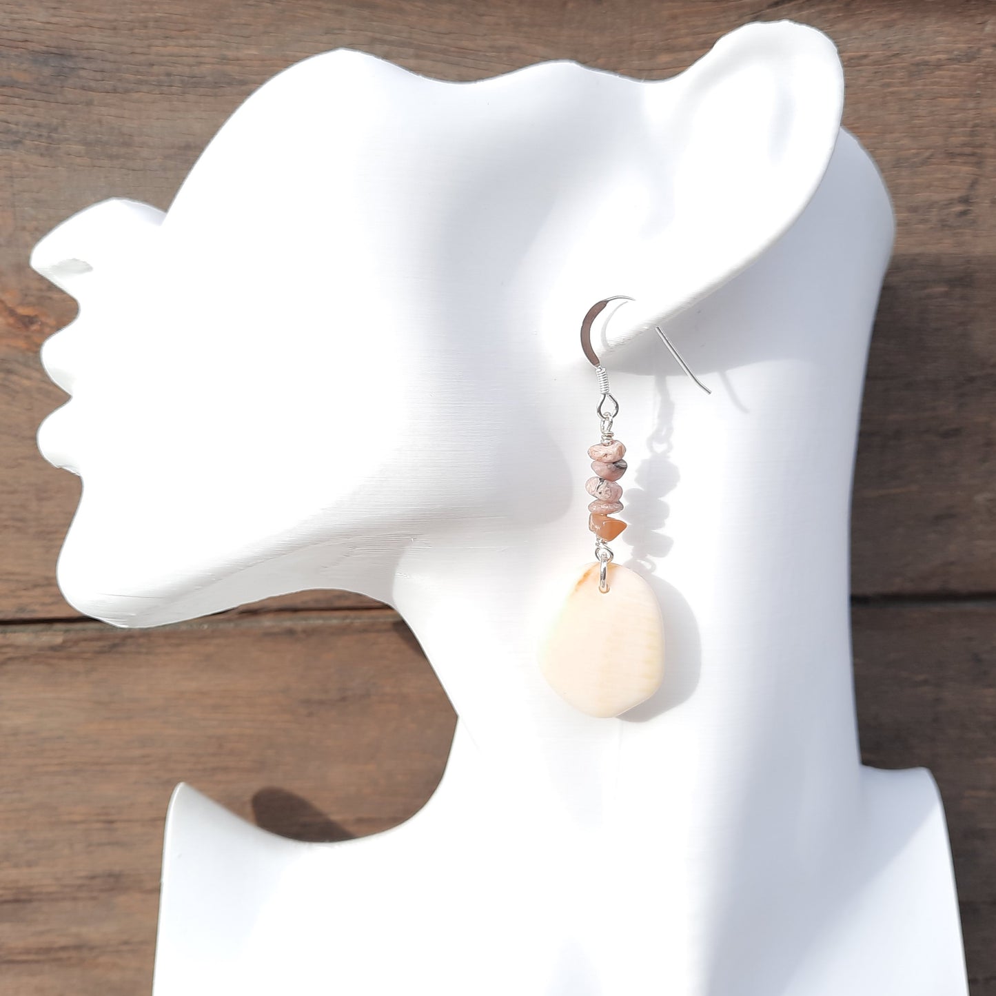 Sea Shell & Rhodonite Statement Earrings
