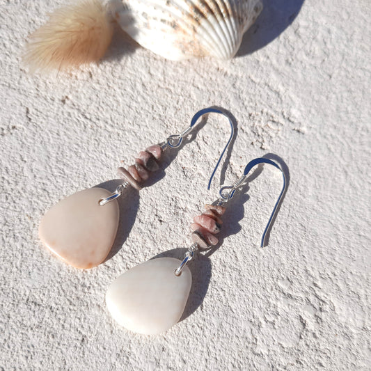 Sea Shell & Rhodonite Mismatch Earrings