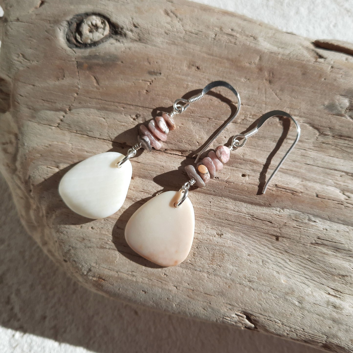 Sea Shell & Rhodonite Mismatch Earrings