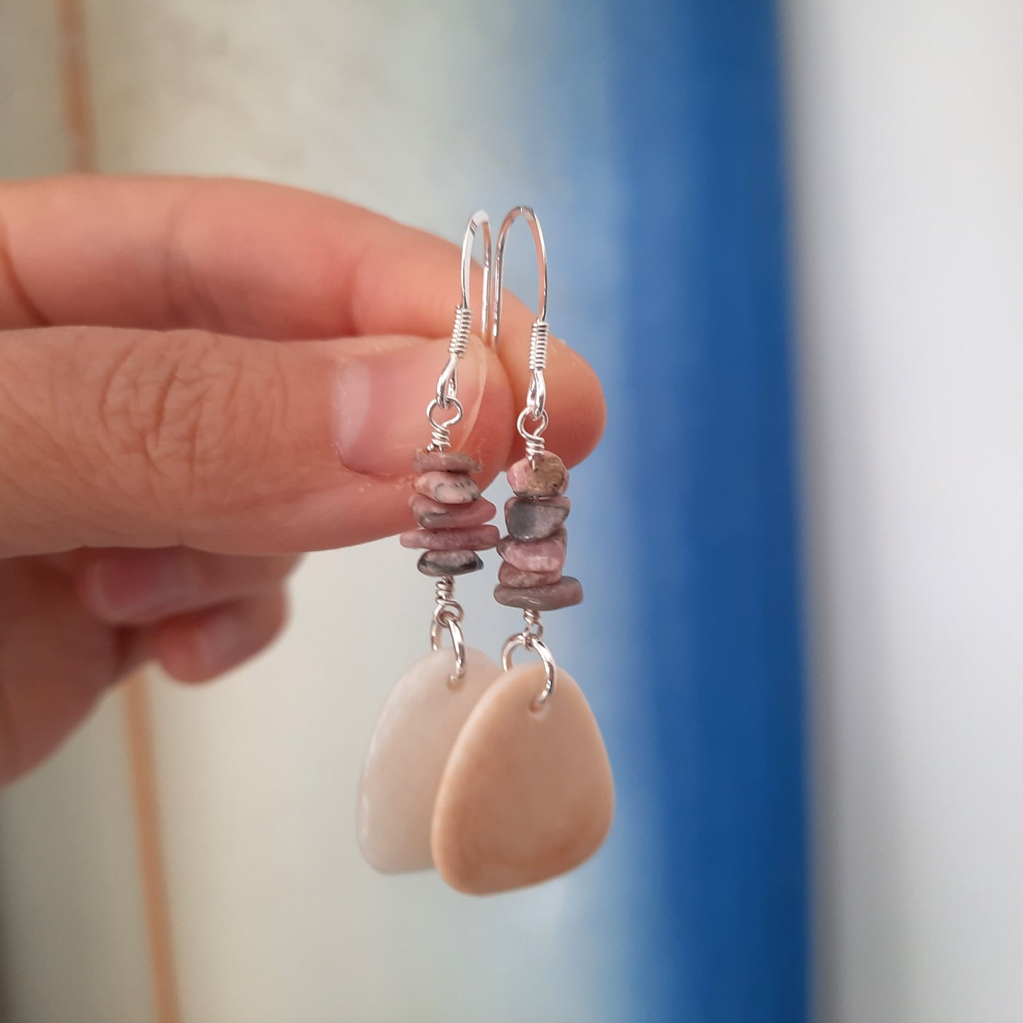 Sea Shell & Rhodonite Mismatch Earrings