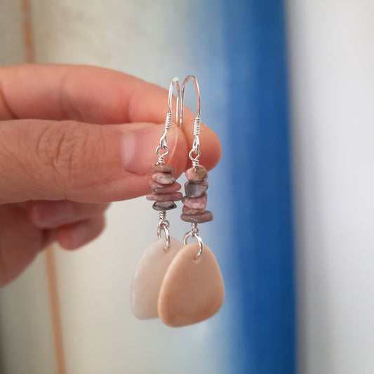 Sea Shell & Rhodonite Mismatch Earrings