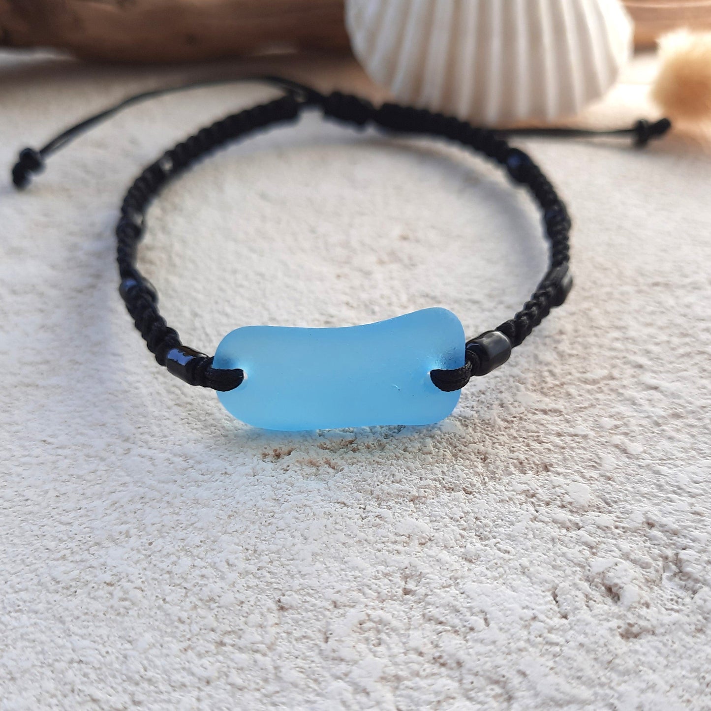 Men's Aquamarine Sea Glass Macrame Bracelet
