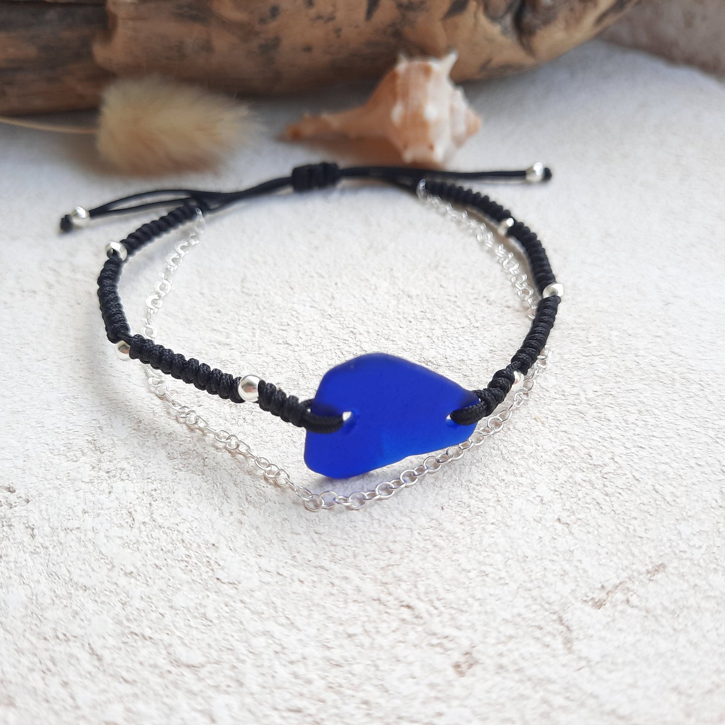 Cobalt Blue Sea Glass Double Layer Bracelet