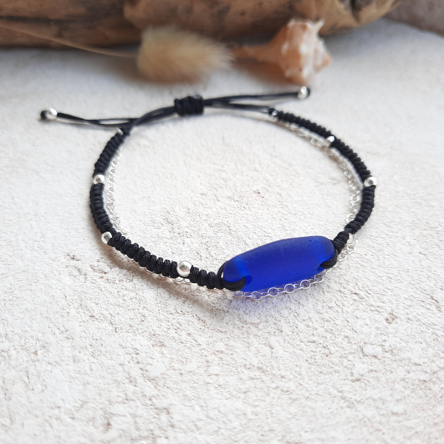 Cobalt Blue Sea Glass Double Layer Bracelet