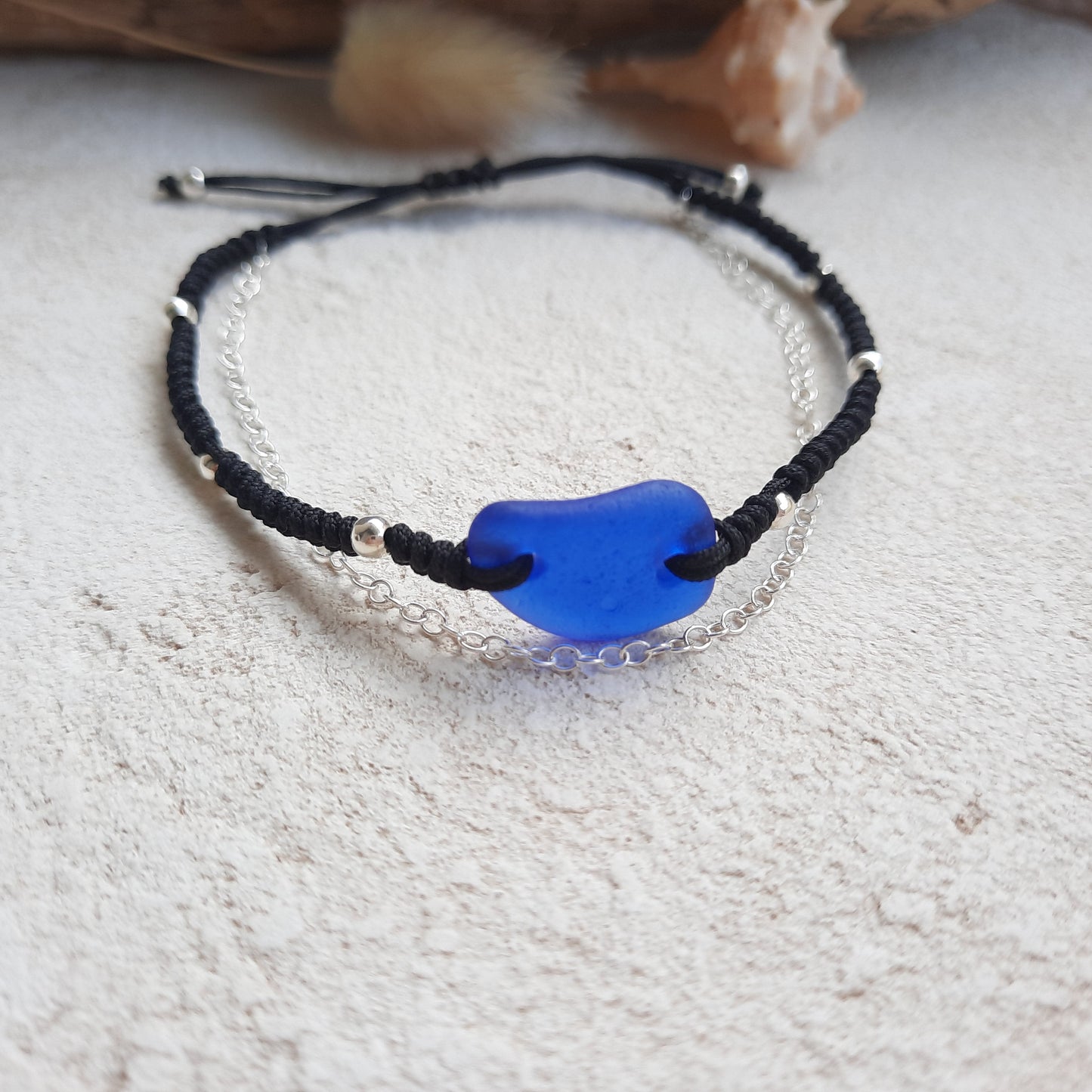 Cobalt Blue Sea Glass Double Layer Bracelet