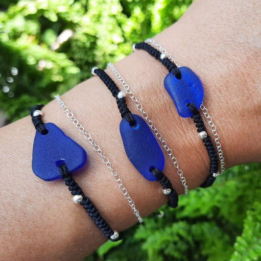 Cobalt Blue Sea Glass Double Layer Bracelet