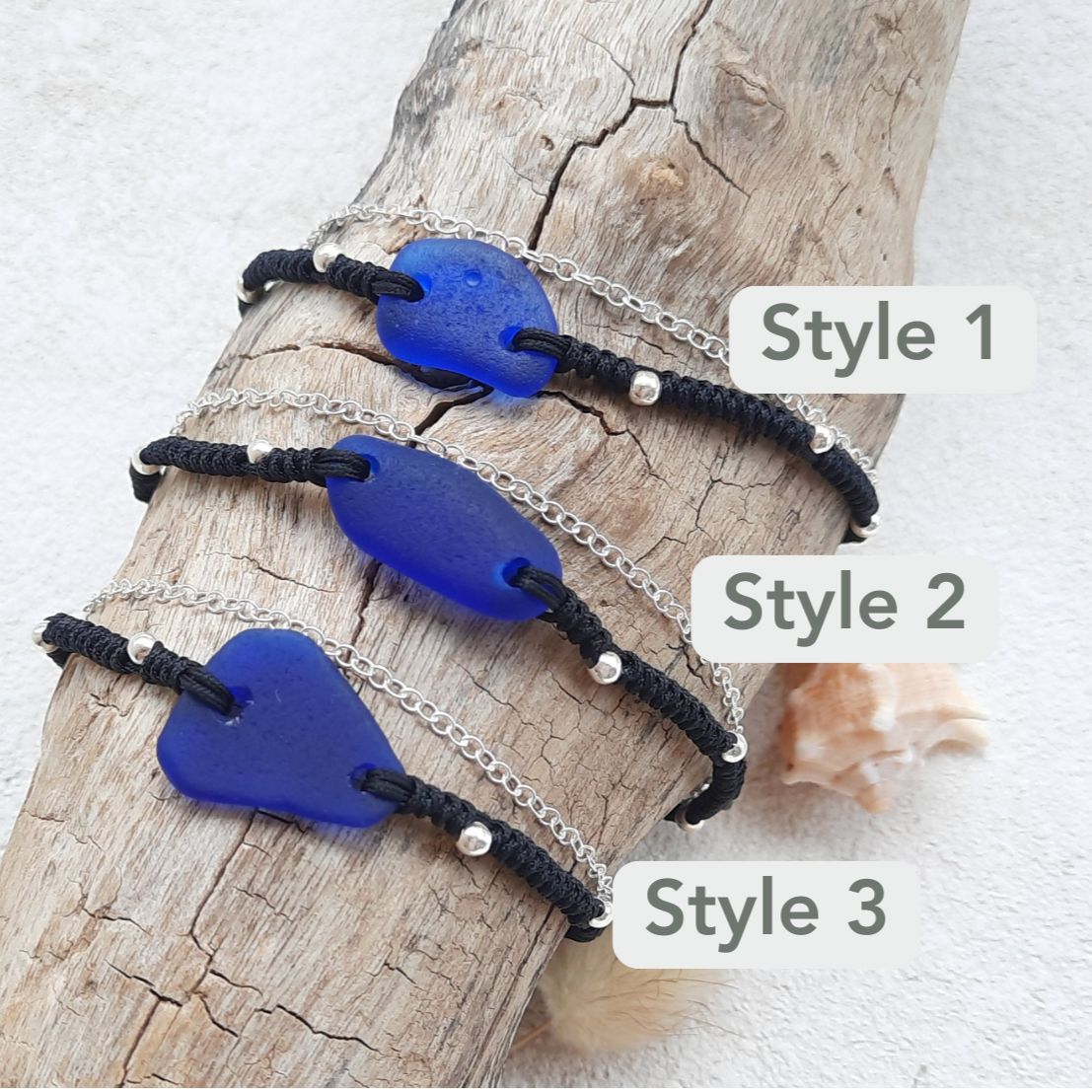 Cobalt Blue Sea Glass Double Layer Bracelet