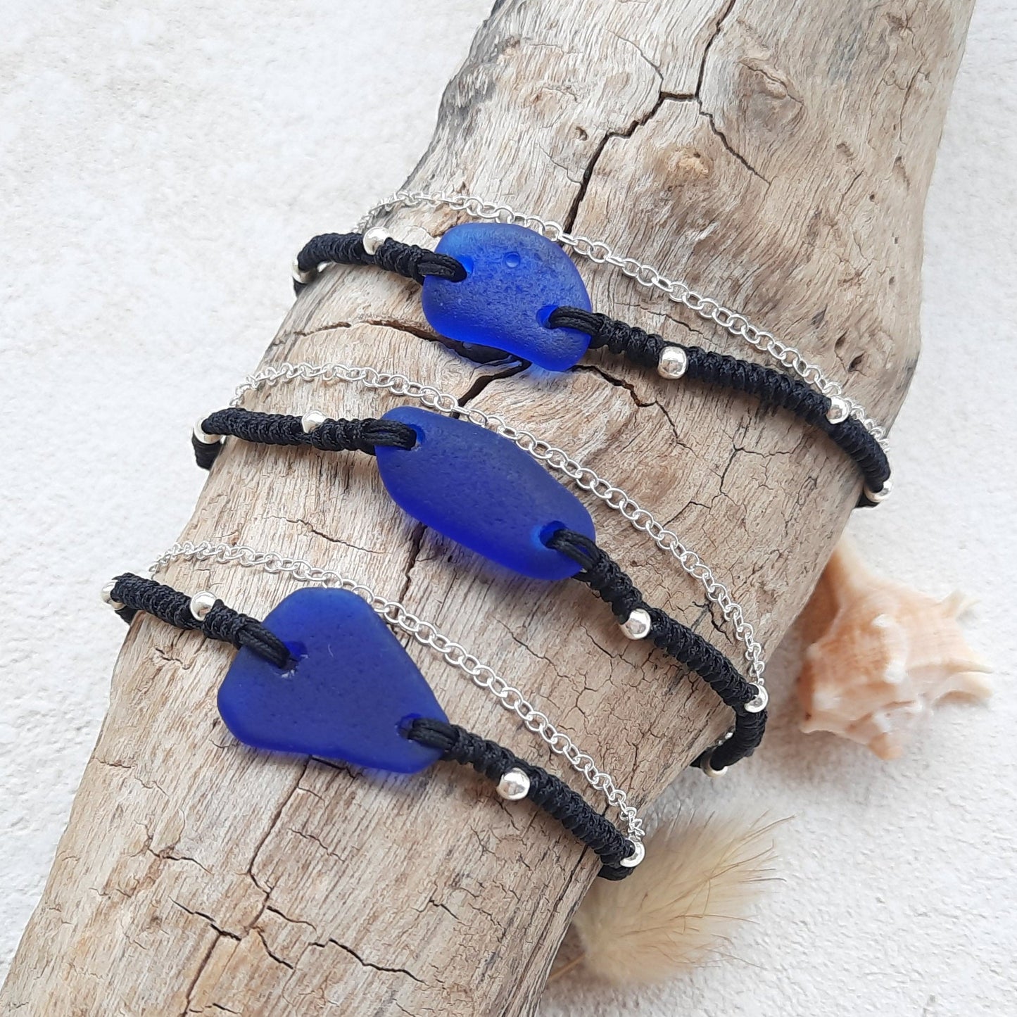 Cobalt Blue Sea Glass Double Layer Bracelet
