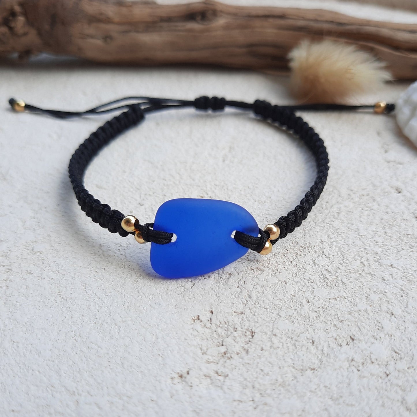 Cobalt Blue Sea Glass Macrame Bracelet