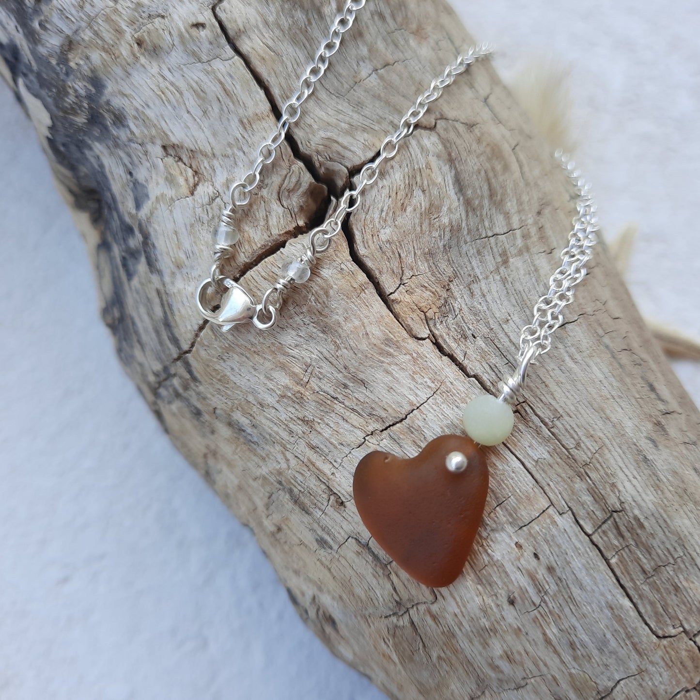 Amber Sea Glass Heart Necklace