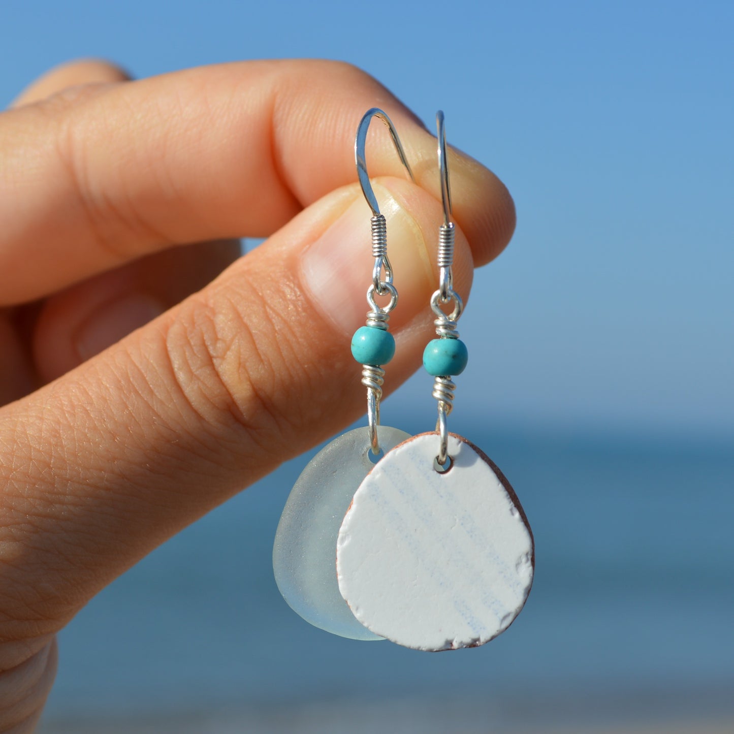 Mismatch Sea Glass & Pottery Boho Earrings