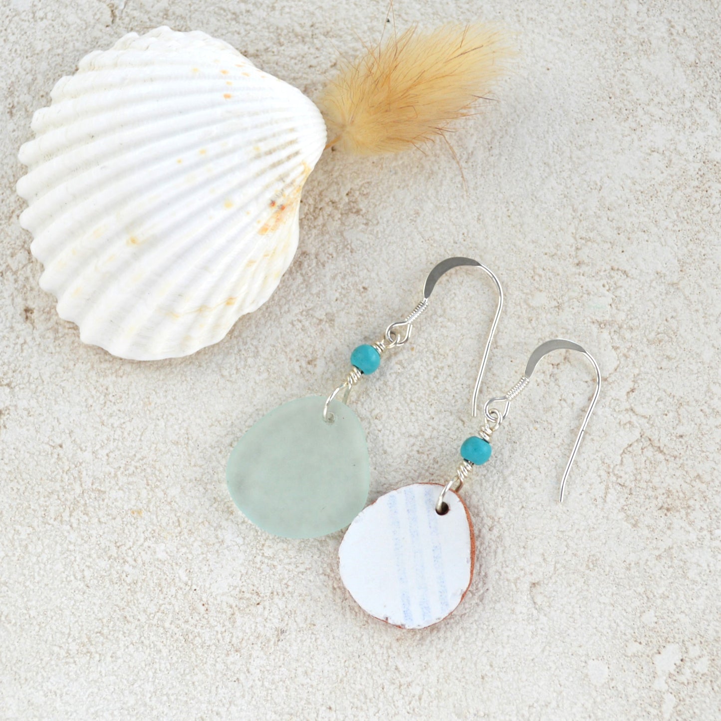 Mismatch Sea Glass & Pottery Boho Earrings