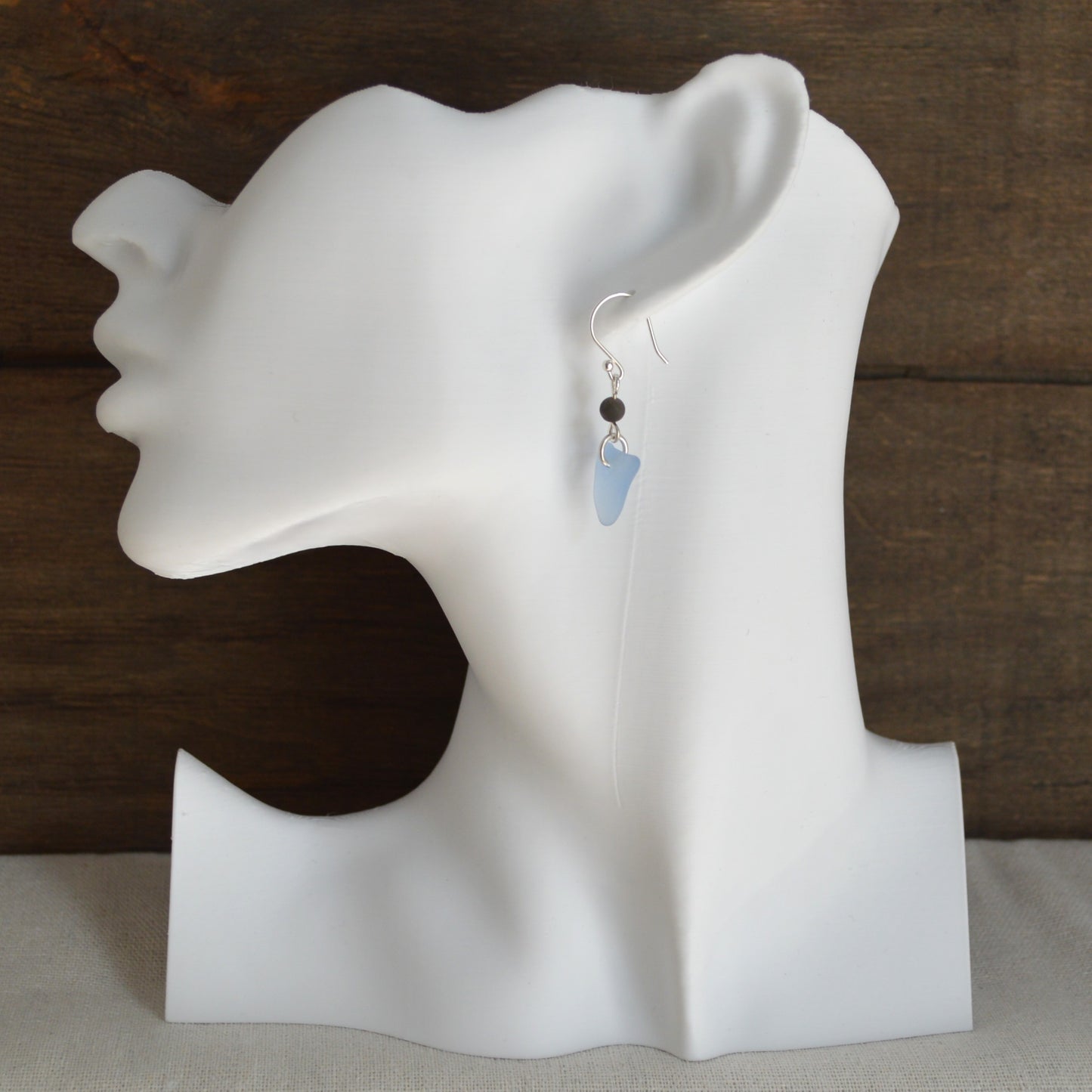 Pastel Blue Triangle Sea Glass Dangle Earrings