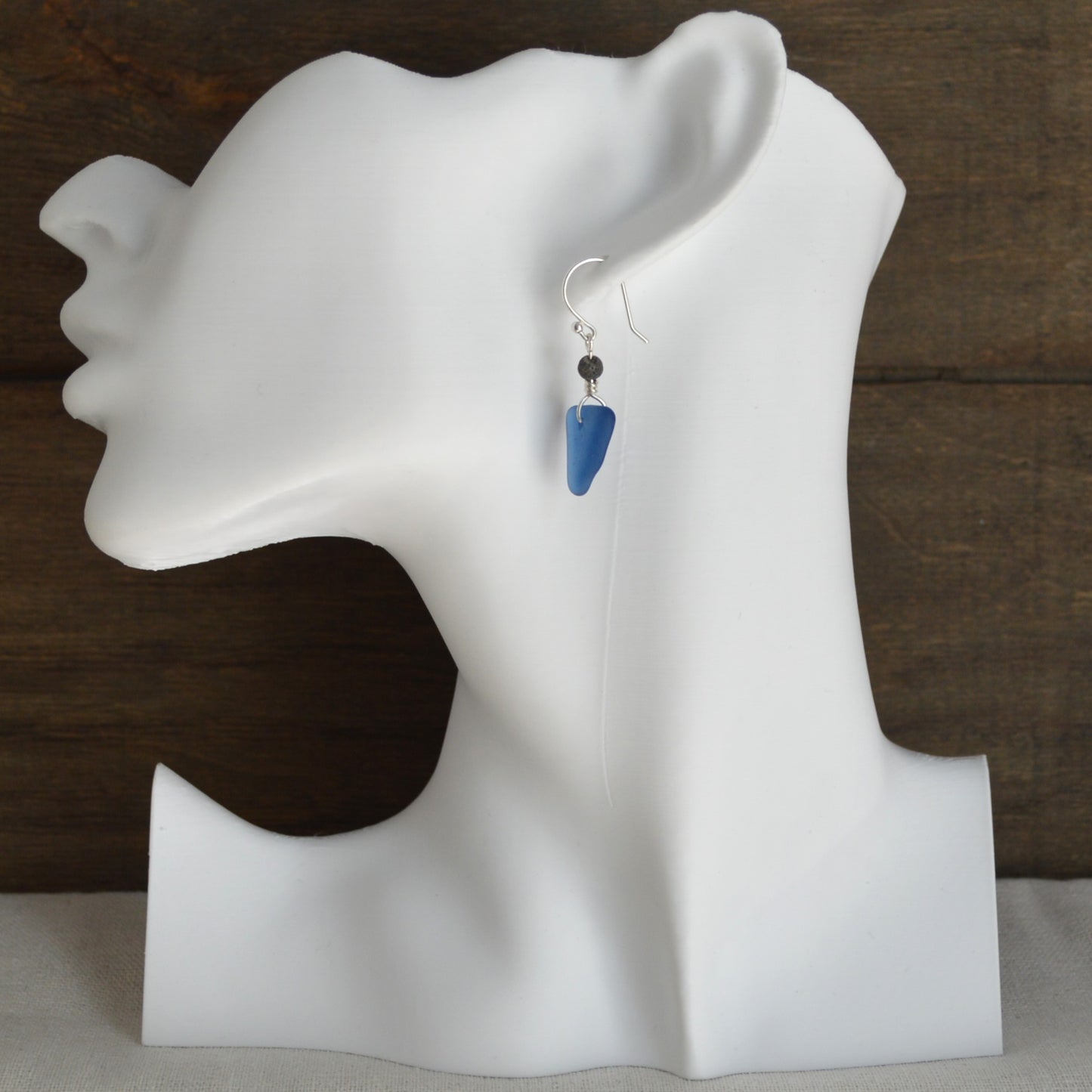 Mismatch Blue and Gray Triangle Sea Glass Earrings