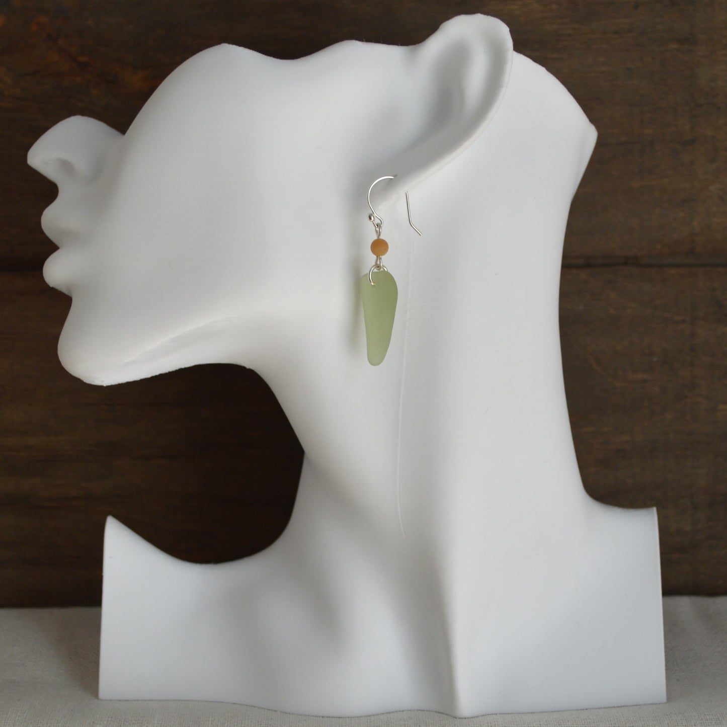 Pale Sage Green Triangle Sea Glass Dangle Earrings