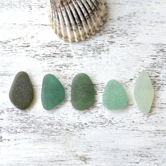 Green Sea Glass Pendant Set -5 pieces