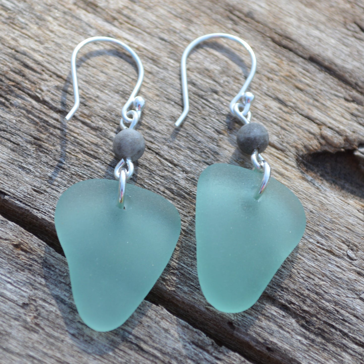 Seafoam Triangle Sea Glass Dangle Earrings