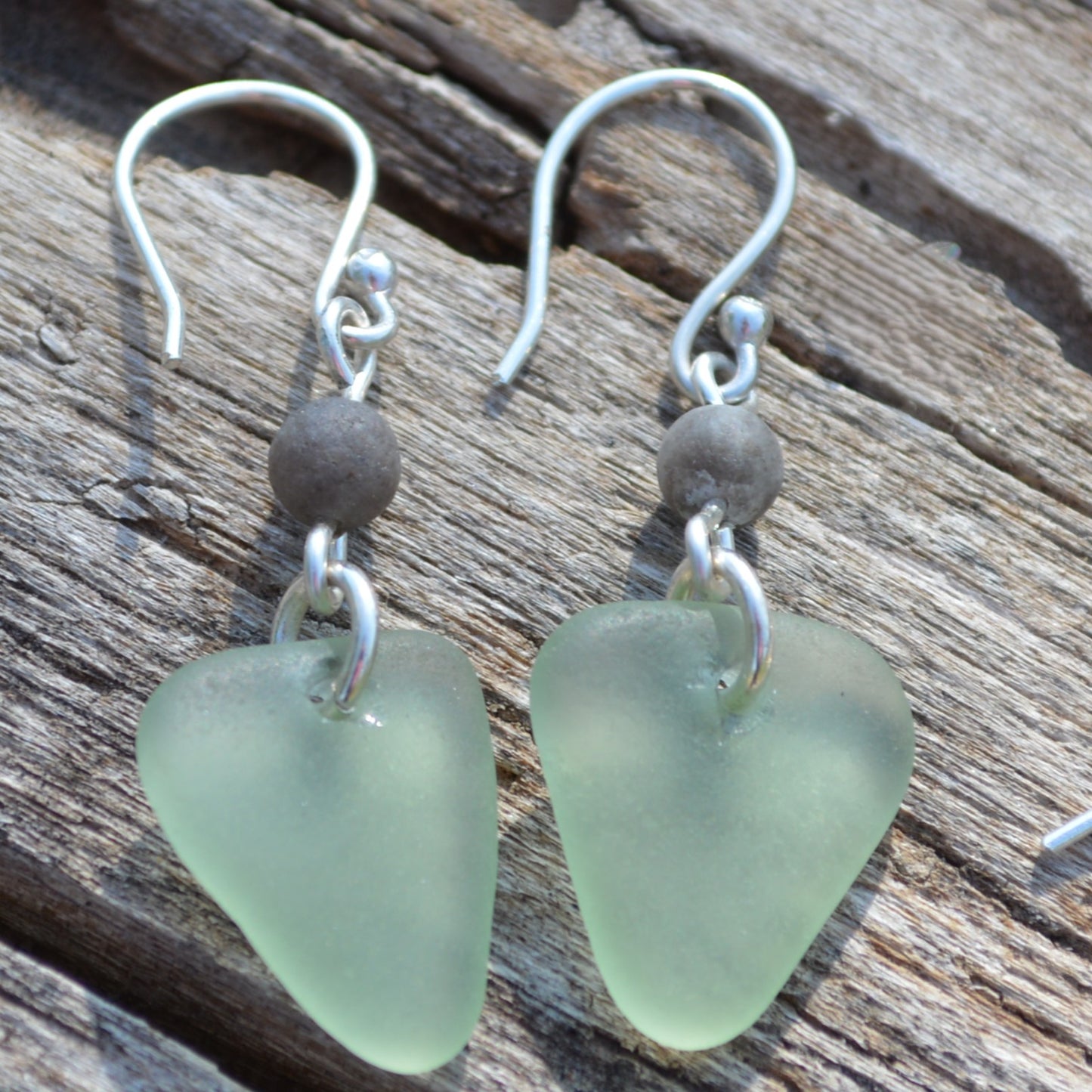 Seafoam Green Triangle Sea Glass Dangle Earrings