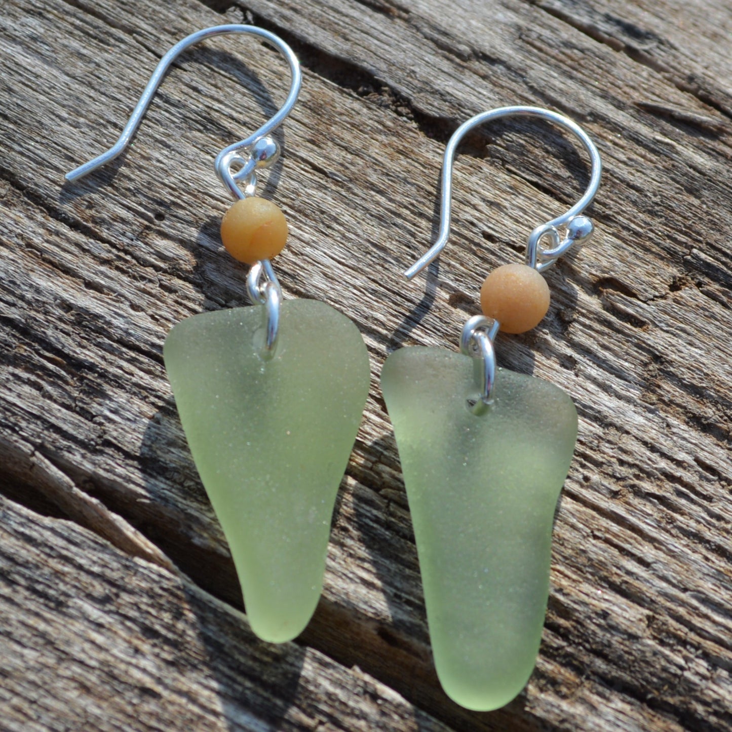 Pale Sage Green Triangle Sea Glass Dangle Earrings