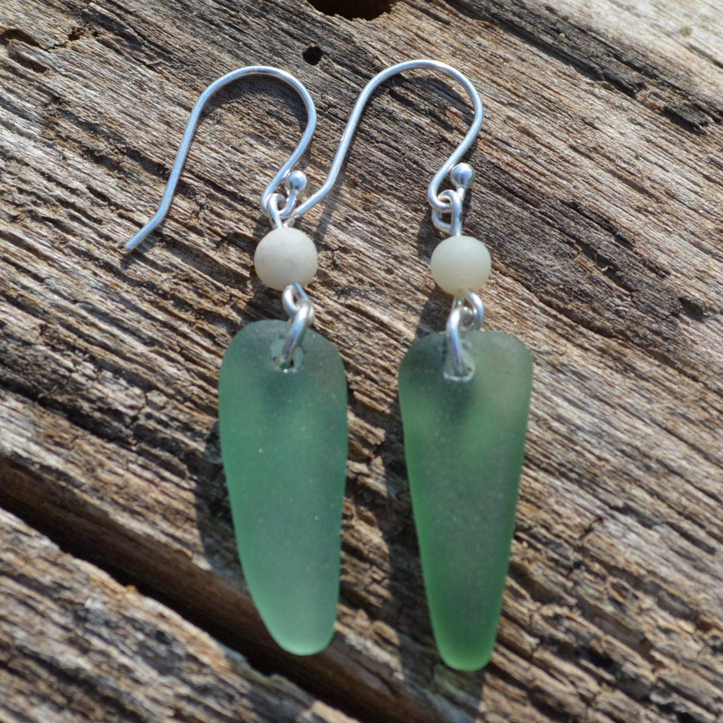 Sea Green Triangle Sea Glass Dangle Earrings