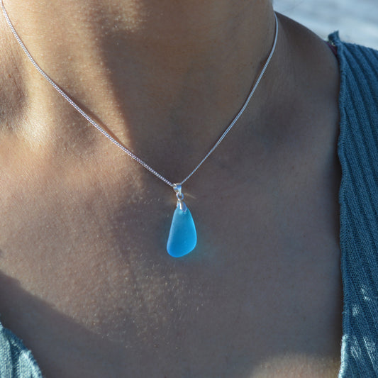Aquamarine Sea Glass Pendant Necklace