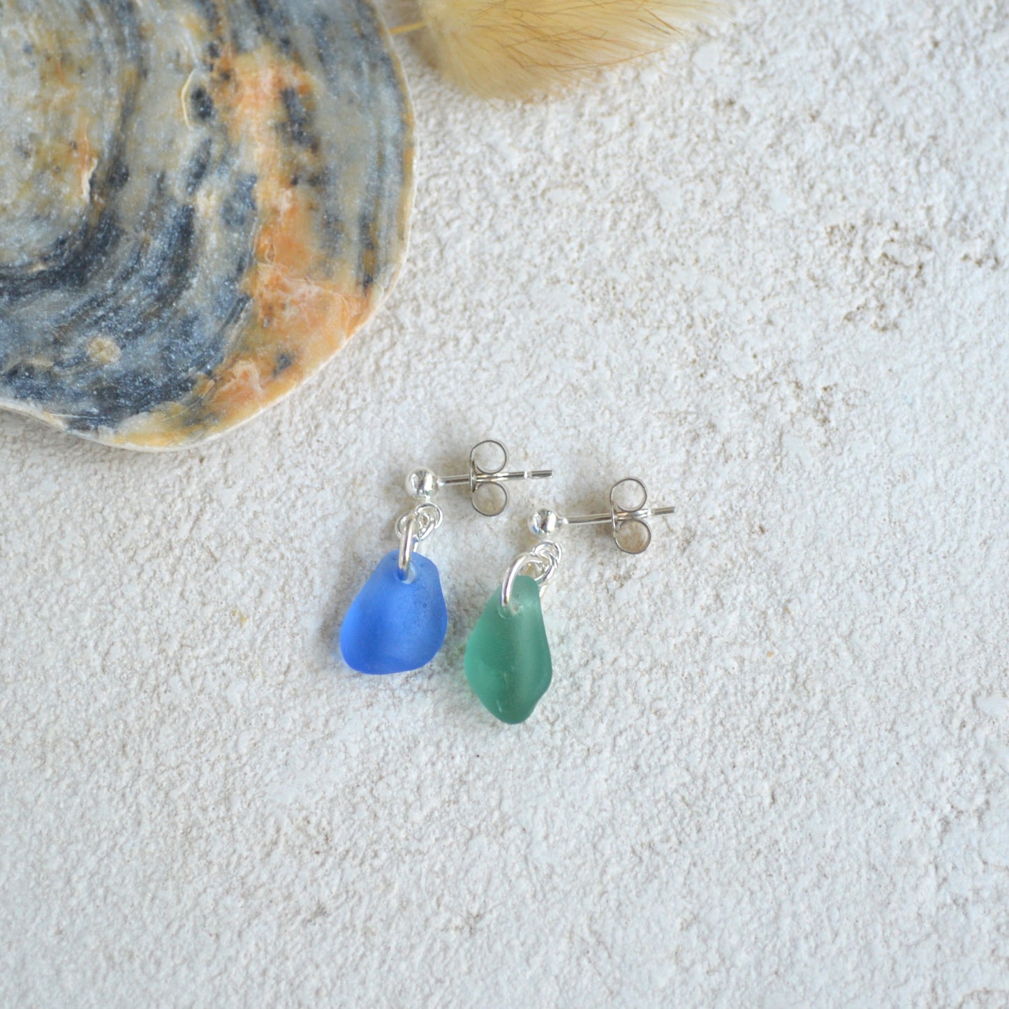 Minimalist Mismatch Sea Glass Earrings
