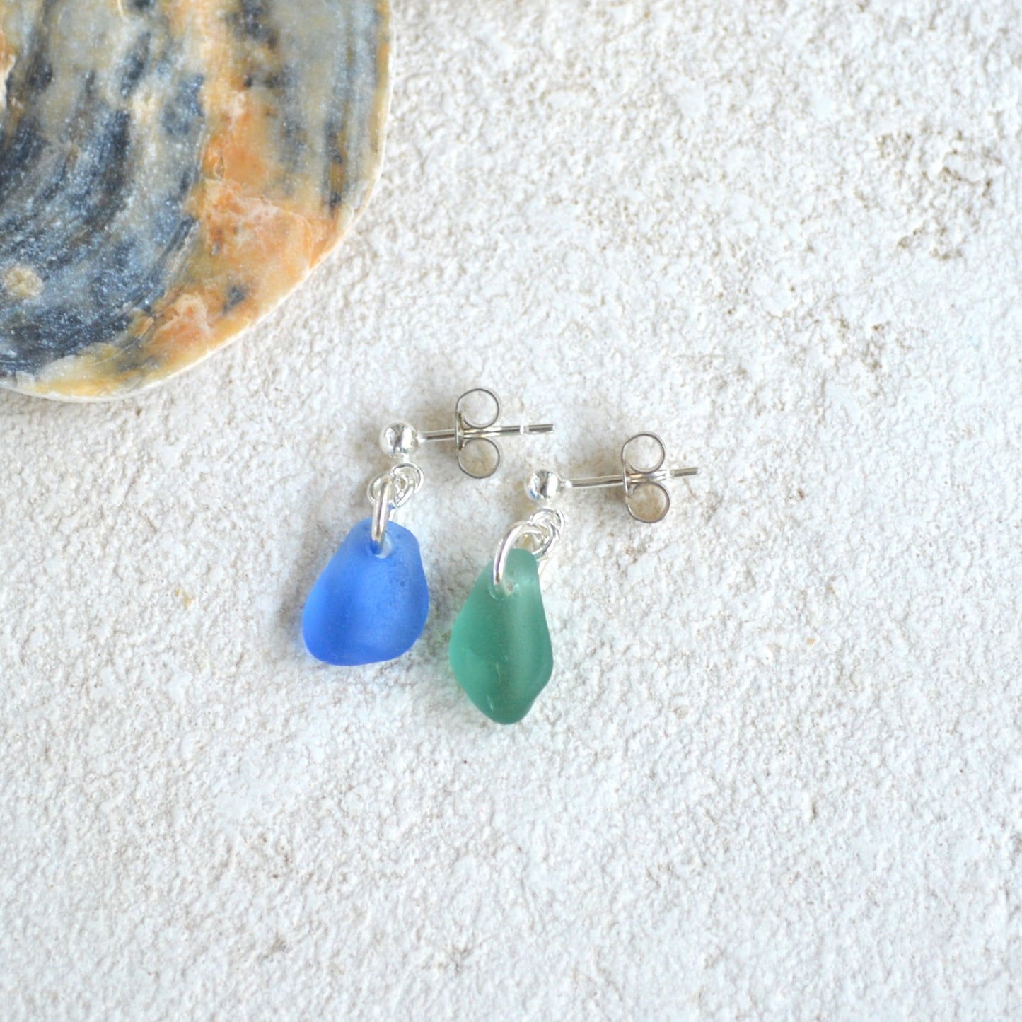 Minimalist Mismatch Sea Glass Earrings