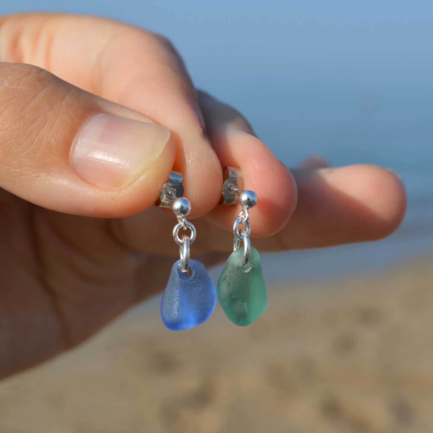 Minimalist Mismatch Sea Glass Earrings