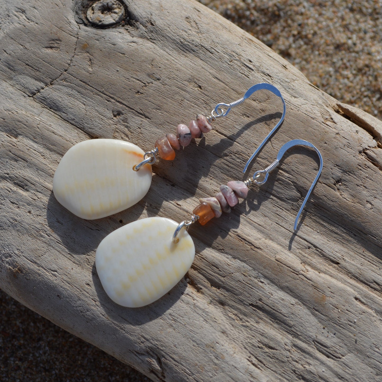 Sea Shell & Rhodonite Statement Earrings