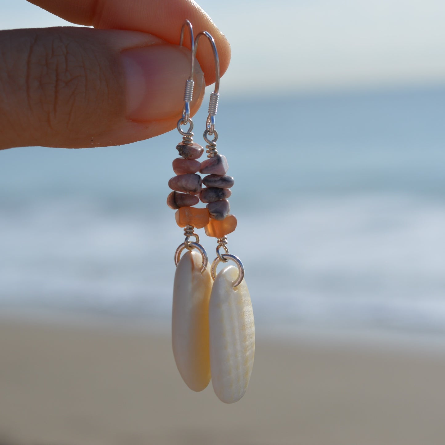 Sea Shell & Rhodonite Statement Earrings