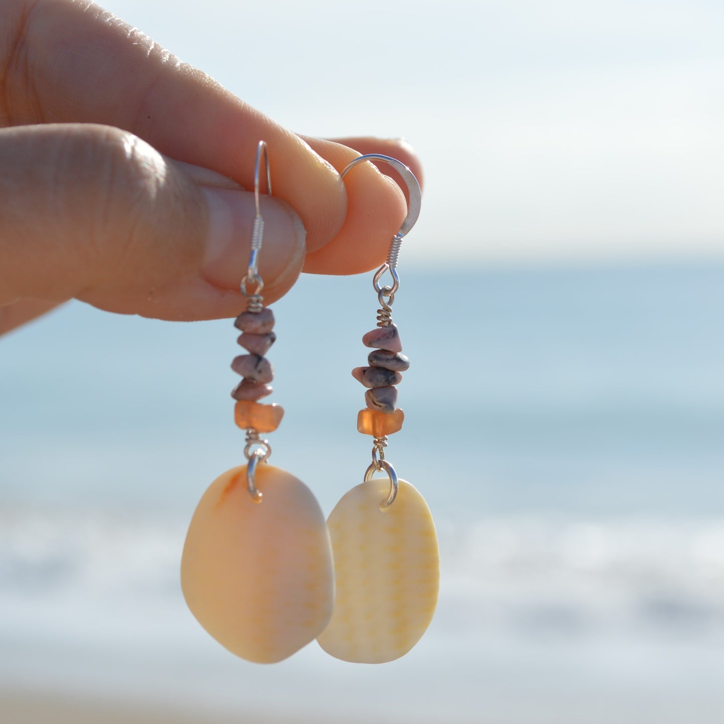 Sea Shell & Rhodonite Statement Earrings