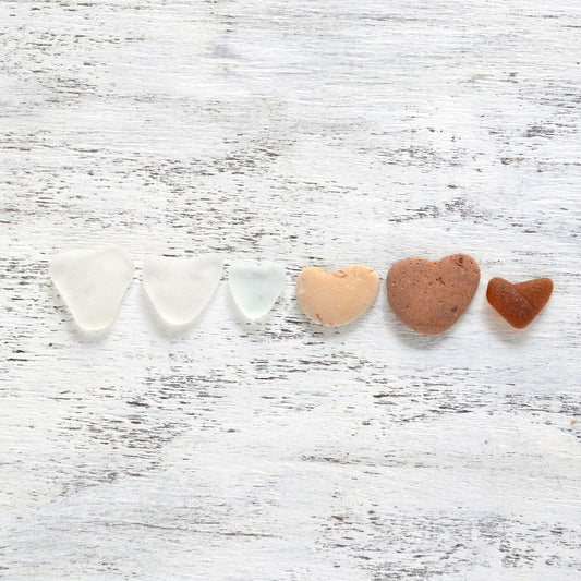 Heart Shaped Sea Glass & Pebbles - 6 pieces