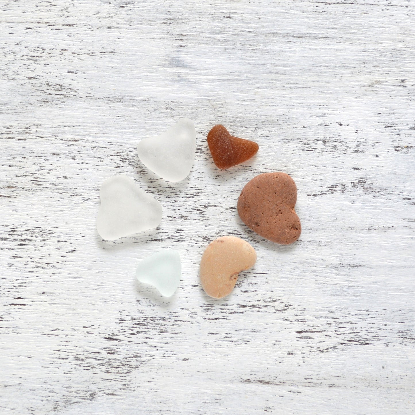 Heart Shaped Sea Glass & Pebbles - 6 pieces