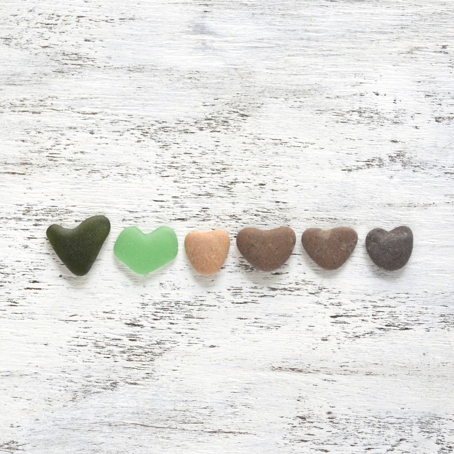 Heart Shaped Sea Glass & Pebbles - 6 pieces