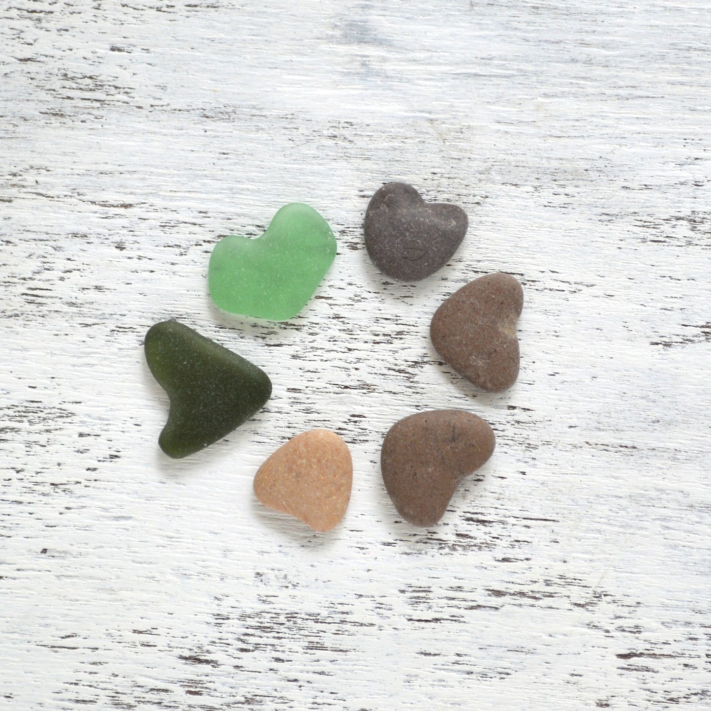 Heart Shaped Sea Glass & Pebbles - 6 pieces