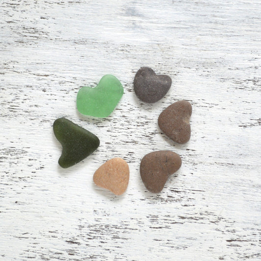 Heart Shaped Sea Glass & Pebbles - 6 pieces