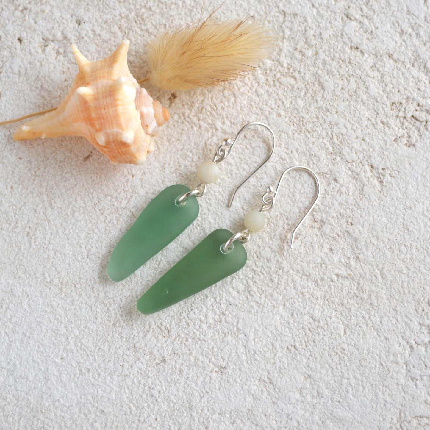 Sea Green Triangle Sea Glass Dangle Earrings