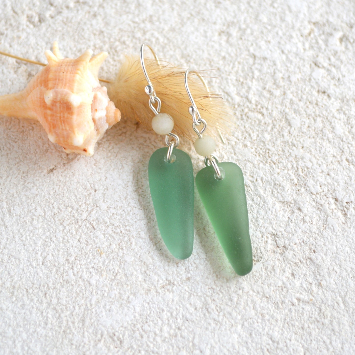 Sea Green Triangle Sea Glass Dangle Earrings