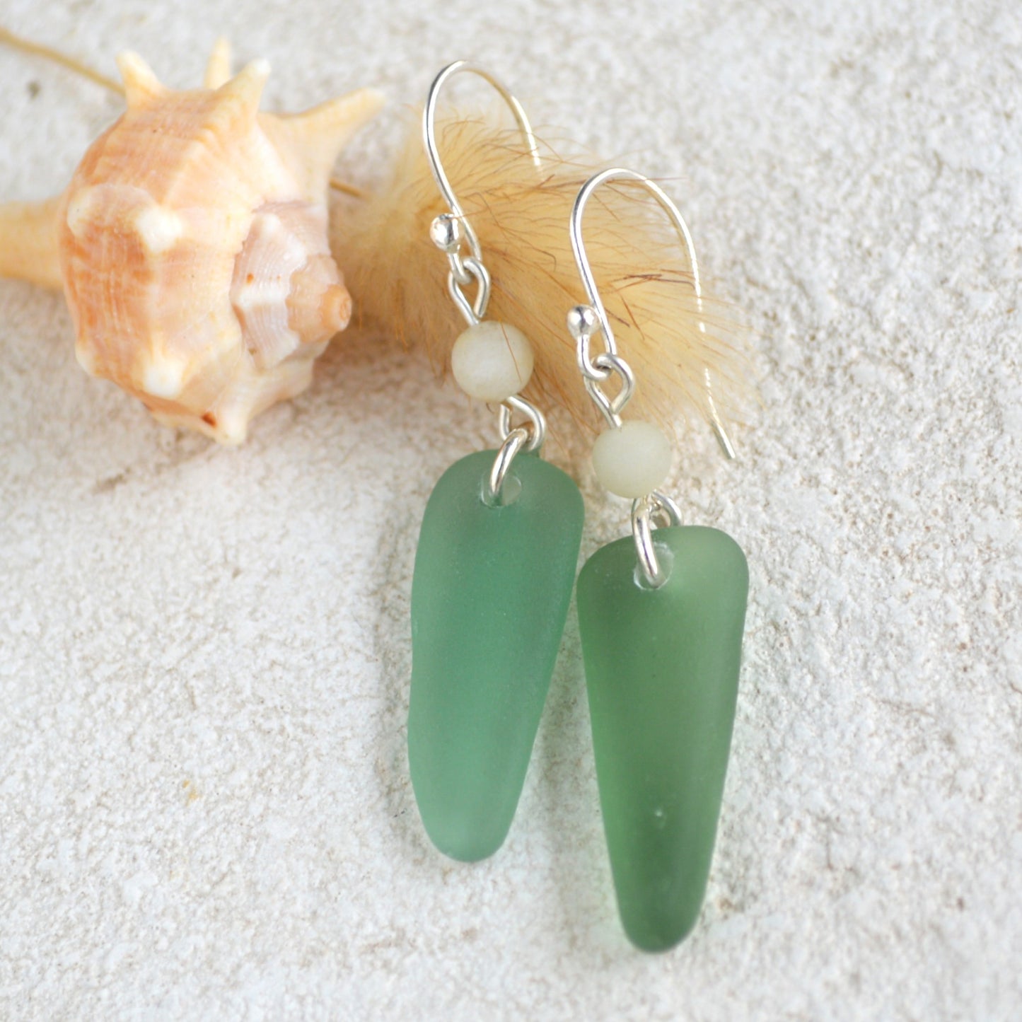 Sea Green Triangle Sea Glass Dangle Earrings
