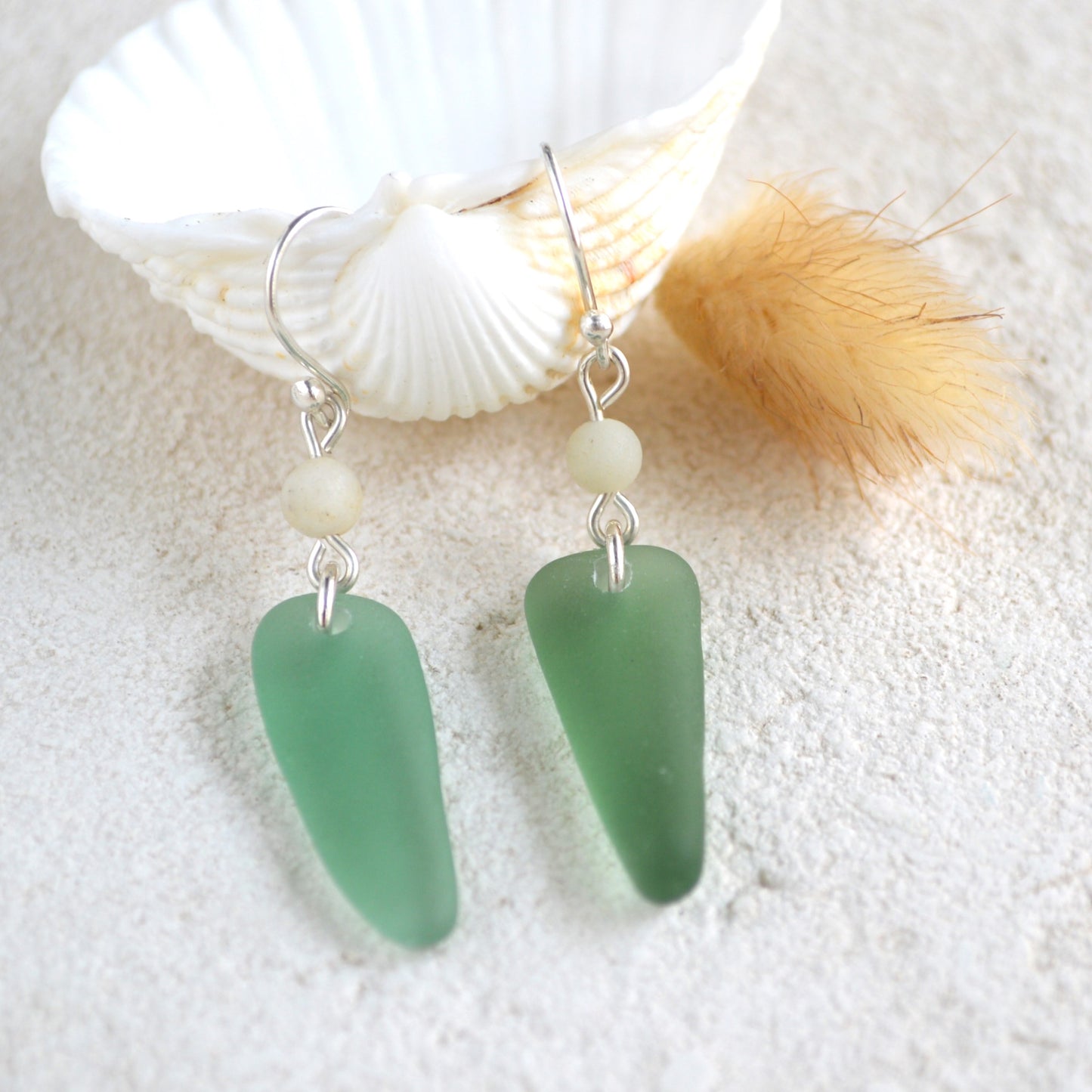 Sea Green Triangle Sea Glass Dangle Earrings