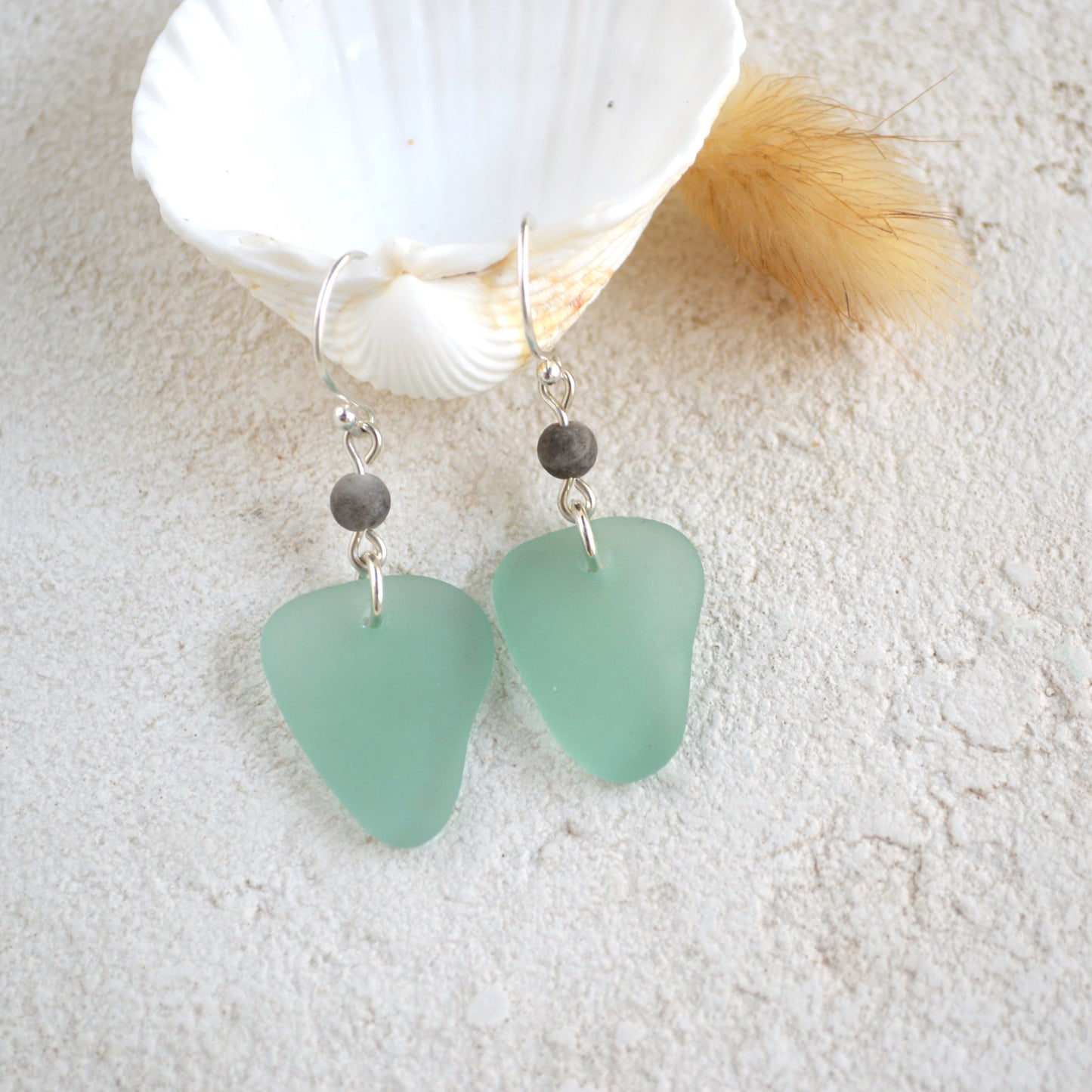 Seafoam Triangle Sea Glass Dangle Earrings