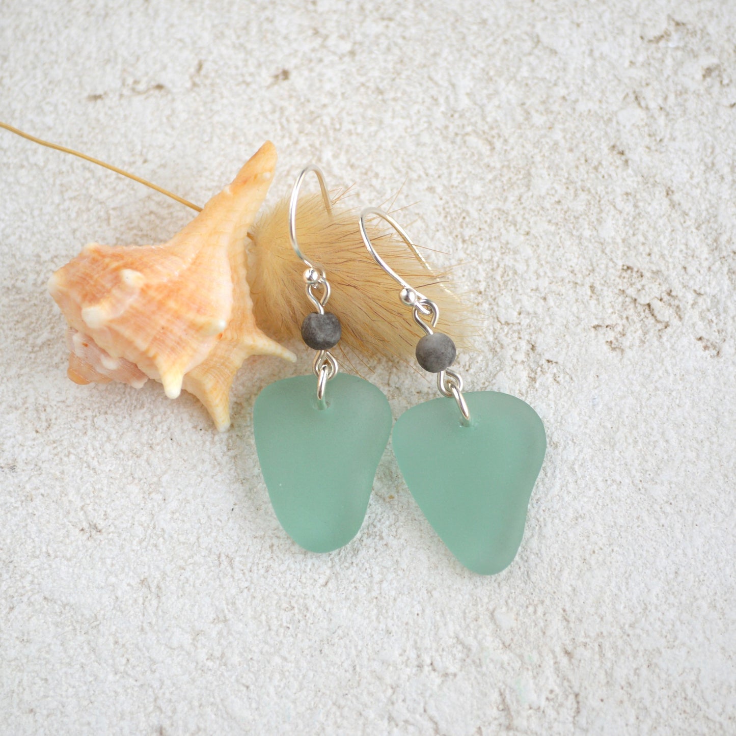 Seafoam Triangle Sea Glass Dangle Earrings