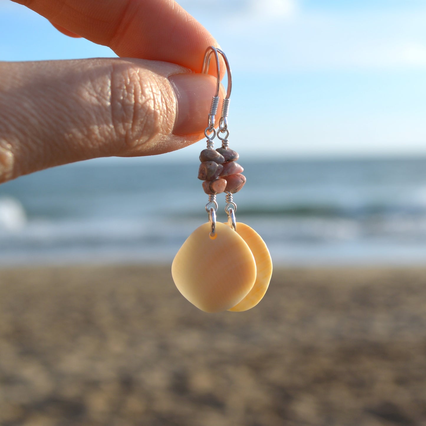 Sea Shell & Rhodonite Statement Earrings